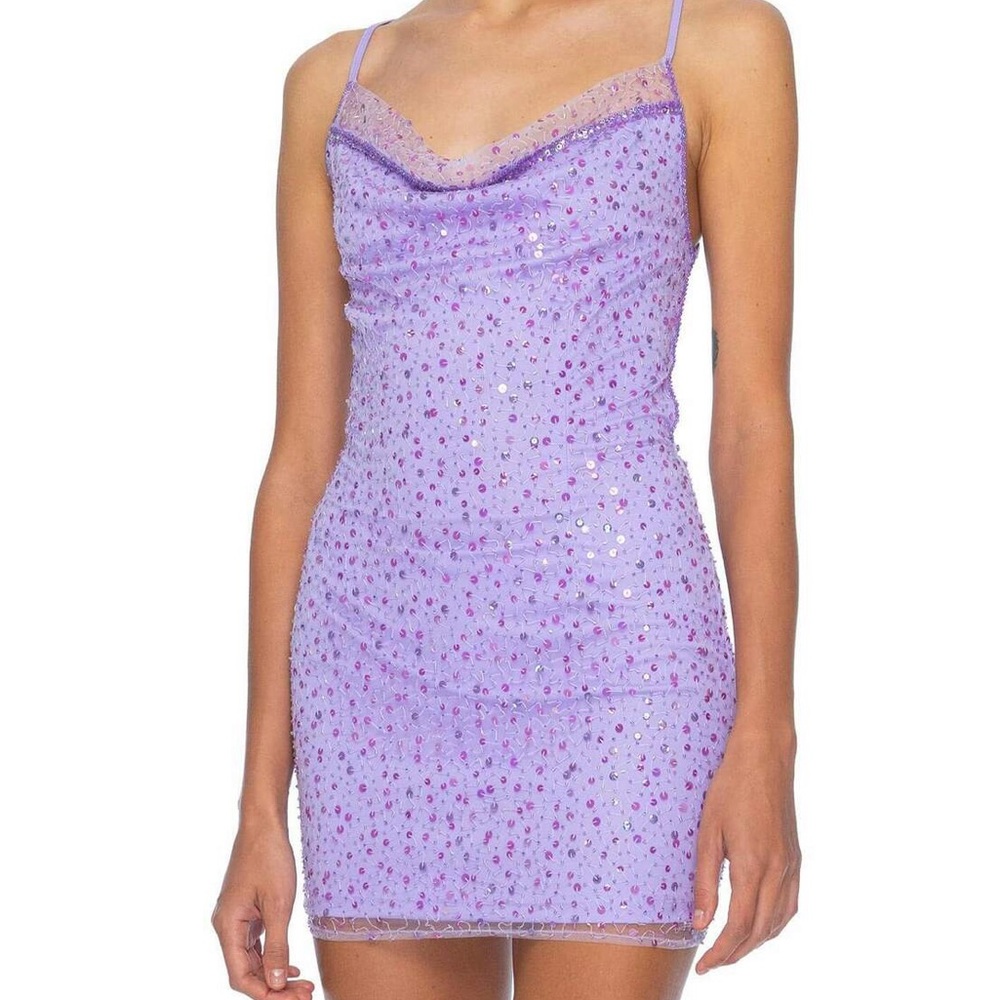 NWT Early ‘00’s Hand-Beaded and Sequins Lilac Mini Dress